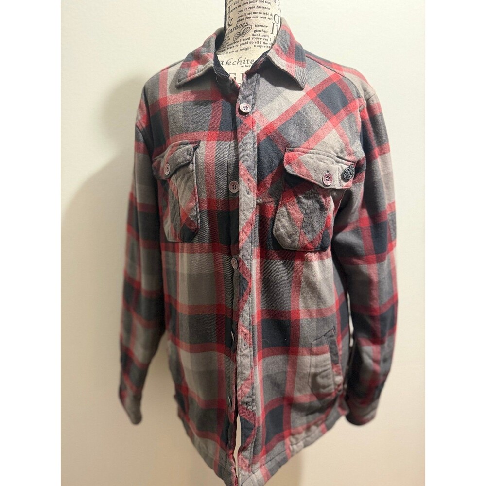 Vintage Quiksilver Plaid Flannel Barn Shacket/Jacket Red Gray Black Medium